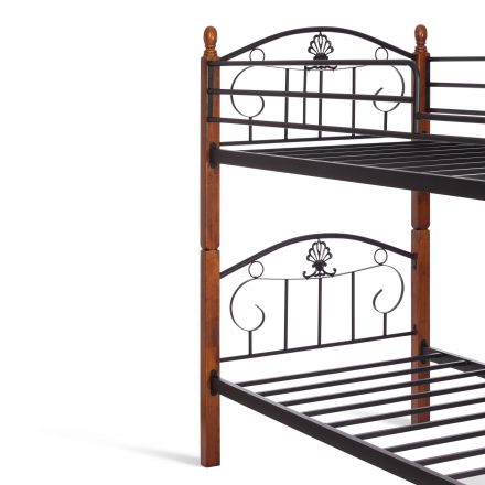 Кровать BOLERO двухярусная, дерево гевея/металл, 90*200 см (bunk bed), красный дуб/черный