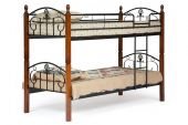 Кровать BOLERO двухярусная, дерево гевея/металл, 90*200 см (bunk bed), красный дуб/черный