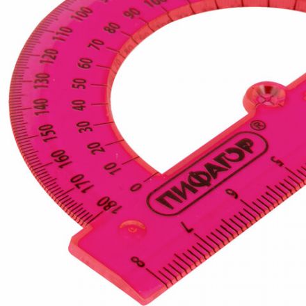 Транспортир 8 см, 180 градусов, ПИФАГОР, прозрачный, неоновый, ассорти, 210792 Транспортир 8 см, 180 градусов, ПИФАГОР, прозрачный, неоновый, ассорти, 210792