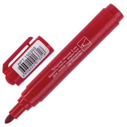 Маркер перманентный BRAUBERG "Classic", КРАСНЫЙ, круглый наконечник, 3 мм, с клипом,150302 Маркер перманентный BRAUBERG "Classic", КРАСНЫЙ, круглый наконечник, 3 мм, с клипом,150302