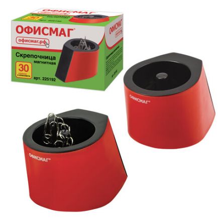 Скрепочница магнитная ОФИСМАГ с 30 скрепками, стильный корпус, красно-черная, 225192 Скрепочница магнитная ОФИСМАГ с 30 скрепками, стильный корпус, красно-черная, 225192