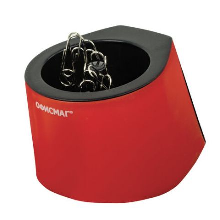 Скрепочница магнитная ОФИСМАГ с 30 скрепками, стильный корпус, красно-черная, 225192 Скрепочница магнитная ОФИСМАГ с 30 скрепками, стильный корпус, красно-черная, 225192