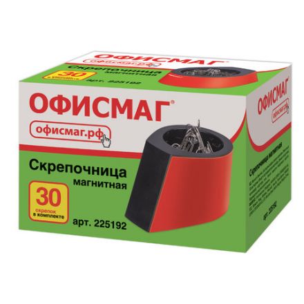 Скрепочница магнитная ОФИСМАГ с 30 скрепками, стильный корпус, красно-черная, 225192 Скрепочница магнитная ОФИСМАГ с 30 скрепками, стильный корпус, красно-черная, 225192