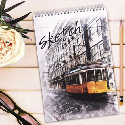 Скетчбук, рисовальная бумага 300 г/м2, 195х300 мм, 20 л., гребень, SoftTouch, брайль, "Трамвай", 97323 Скетчбук, рисовальная бумага 300 г/м2, 195х300 мм, 20 л., гребень, SoftTouch, брайль, "Трамвай", 97323