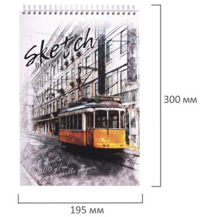 Скетчбук, рисовальная бумага 300 г/м2, 195х300 мм, 20 л., гребень, SoftTouch, брайль, "Трамвай", 97323 Скетчбук, рисовальная бумага 300 г/м2, 195х300 мм, 20 л., гребень, SoftTouch, брайль, "Трамвай", 97323