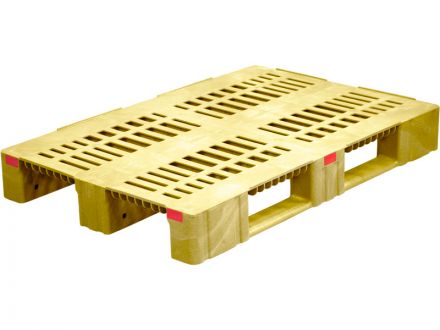Паллет 1200х800х150 перфорированный усиленный (версия 2), на 3-х полозьях  желтый
