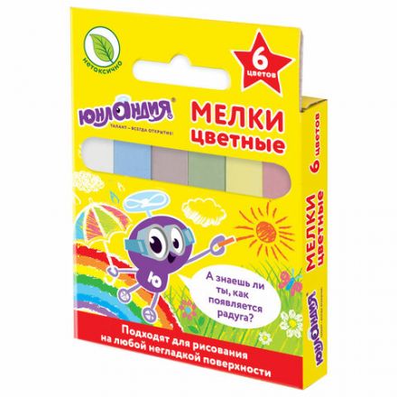 Мел цветной ЮНЛАНДИЯ "ЮНЛАНДИК И ОКРУЖАЮЩИЙ МИР", НАБОР 6 шт., квадратный, 227447 Мел цветной ЮНЛАНДИЯ "ЮНЛАНДИК И ОКРУЖАЮЩИЙ МИР", НАБОР 6 шт., квадратный, 227447