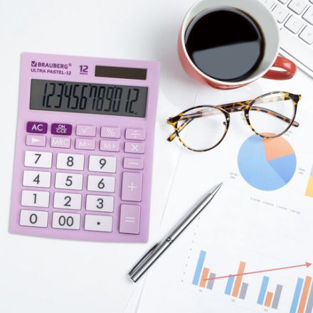 Калькулятор настольный BRAUBERG ULTRA PASTEL-12-PR (192x143 мм), 12 разрядов, двойное питание, СИРЕНЕВЫЙ, 250505 Калькулятор настольный BRAUBERG ULTRA PASTEL-12-PR (192x143 мм), 12 разрядов, двойное питание, СИРЕНЕВЫЙ, 250505