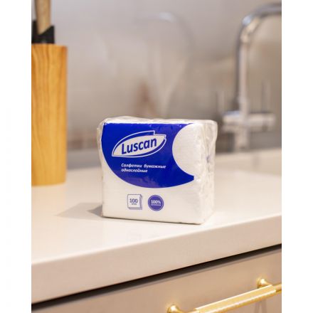 Салфетки бумажные Luscan 1-слойные 24х24 белые 100 штук в упаковке Салфетки бумажные Luscan 1-слойные 24х24 белые 100 штук в упаковке