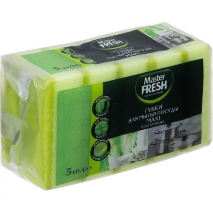 Губки для посуды Master FRESH MAXI 5 шт/уп Губки для посуды Master FRESH MAXI 5 шт/уп