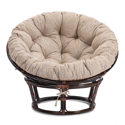 Кресло Папасан/Papasan (23/01 W) /с подушкой и ремешками/ 115х101х104см, античный черно-коричневый, подушка рогожка, меланж
