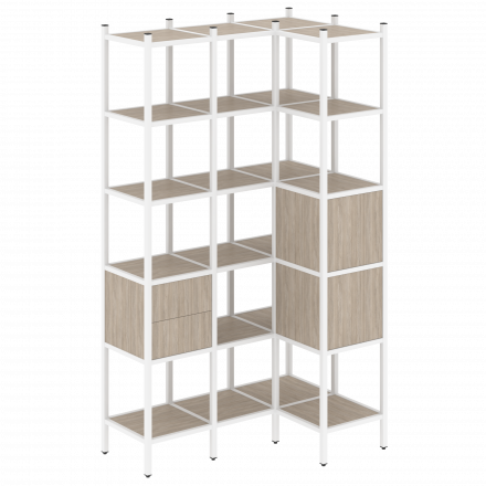 Loft Угловой внутренний стеллаж наборный VR.L-35 Дуб аттик/Белый металл 1278*862*2280