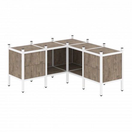 Loft Угловой внутренний стеллаж наборный VR.L-27 Тиквуд тёмный/Белый металл 1278*1278*636 Loft Угловой внутренний стеллаж наборный VR.L-27 Тиквуд тёмный/Белый металл 1278*1278*636