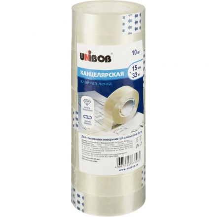 Клейкая лента канцелярская Unibob 15x33 (10шт/уп)