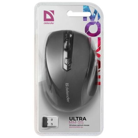Мышь беспроводная DEFENDER Ultra MM-315, USB, 5 кнопок + 1 колесо-кнопка, оптическая, черная, 52315