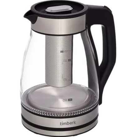 Чайник со съемным заварником TIMBERK T-EK27G02, 1,5 л, 1800 Вт, закрытый нагревательный элемент, стекло, стальной Чайник со съемным заварником TIMBERK T-EK27G02, 1,5 л, 1800 Вт, закрытый нагревательный элемент, стекло, стальной