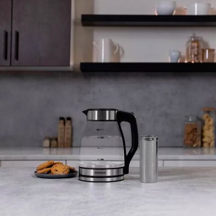 Чайник со съемным заварником TIMBERK T-EK27G02, 1,5 л, 1800 Вт, закрытый нагревательный элемент, стекло, стальной Чайник со съемным заварником TIMBERK T-EK27G02, 1,5 л, 1800 Вт, закрытый нагревательный элемент, стекло, стальной