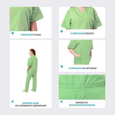 Костюм хирурга женский.м05-КБР плюс зеленый (р.56-58) р.170-176