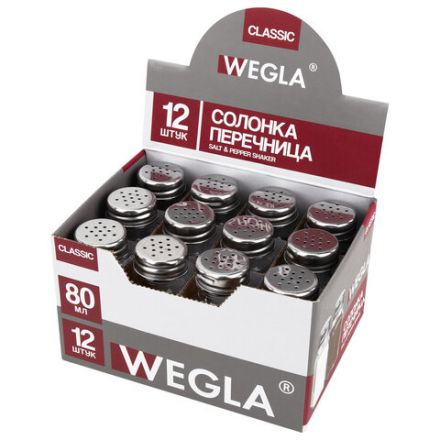 Солонка-перечница 80 мл, CLASSIC, баночка для специй, стекло/сталь, дисплей, WEGLA (ВЕГЛА), 700225