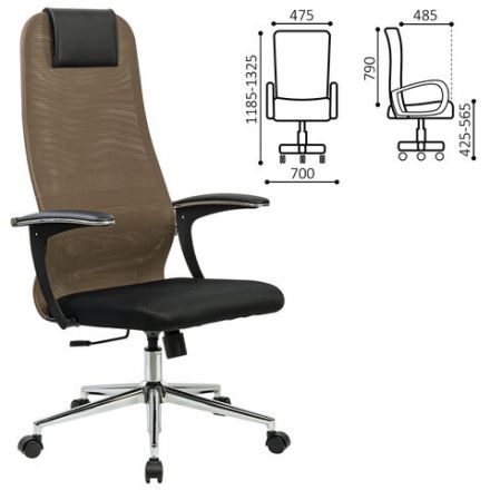 Кресло BRABIX PREMIUM "Ultimate EX-801" хром, плотная двойная сетка Х2, черное/коричневое, 532920 Кресло BRABIX PREMIUM "Ultimate EX-801" хром, плотная двойная сетка Х2, черное/коричневое, 532920