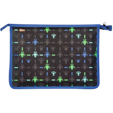 Папка для тетрадей №1School Robot черный А4 на молнии,пластик,ПТ-813