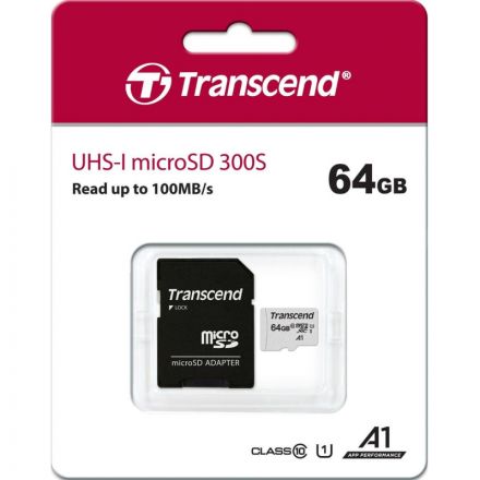 Карта памяти Transcend 300S microSDXC 64Gb UHS-I Cl10 +ад, TS64GUSD300S-A
