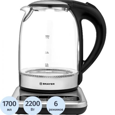 Чайник электрический BRAYER BR1003, 2200Вт.1,7 л, стекл Чайник электрический BRAYER BR1003, 2200Вт.1,7 л, стекл
