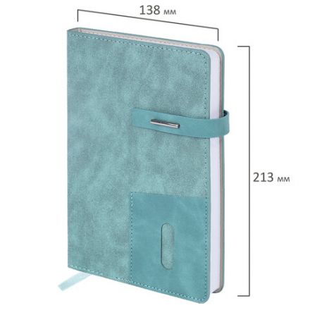 Ежедневник недатированный А5 138х213 мм BRAUBERG "Cowboy", под кожу, застежка 160 л., голубой, 116197
