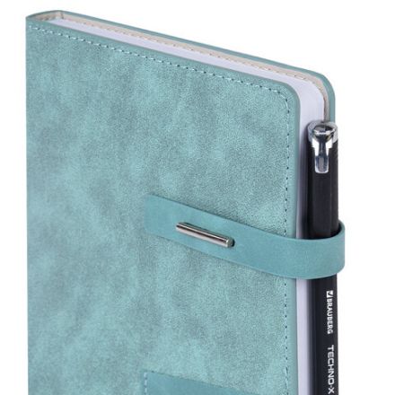 Ежедневник недатированный А5 138х213 мм BRAUBERG "Cowboy", под кожу, застежка 160 л., голубой, 116197