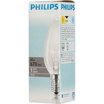 Электрическая лампа Philips свеча/прозрачная 60W E14 CL/B35 (10/100)