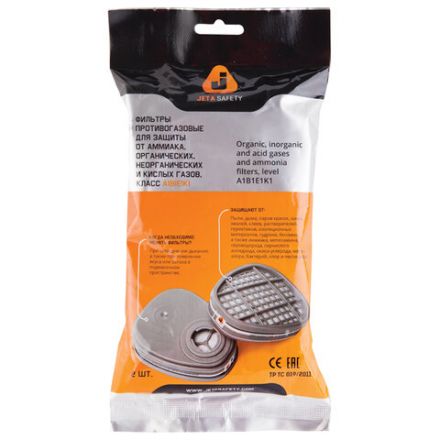 Фильтр противогазовый Jeta Safety 6541, комплект 2 шт., аммиак, органические и неорганические газы класса ABEK1 Фильтр противогазовый Jeta Safety 6541, комплект 2 шт., аммиак, органические и неорганические газы класса ABEK1