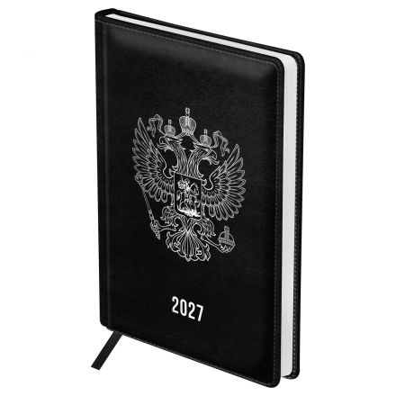 Ежедневник датированный 2027г., А4, 176л., твердый переплет, кожзам, BG "Орел", черный Ежедневник датированный 2027г., А4, 176л., твердый переплет, кожзам, BG "Орел", черный