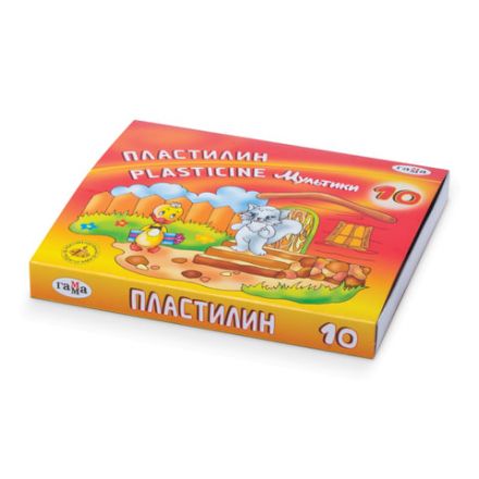 Пластилин классический ГАММА "Мультики", 10 цветов, 200 г, со стеком, картонная упаковка, 280017/281017