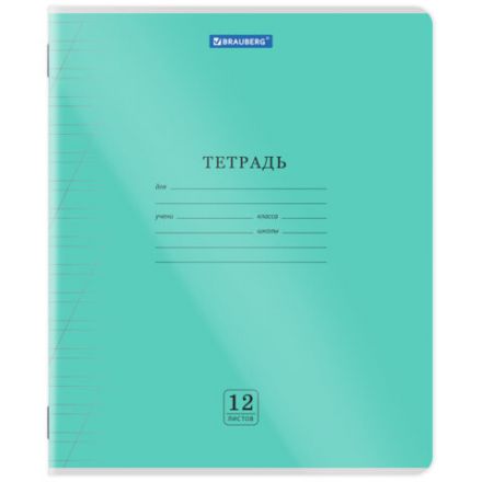 Тетрадь пластиковая обложка (прозрачная) 12 листов, косая линия, BRAUBERG "Smart Cover", АССОРТИ (микс в спайке), 405024