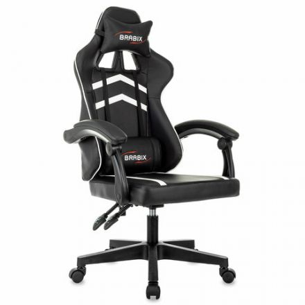 Кресло компьютерное BRABIX "Shooter GM-123", 2 подушки, экокожа, черное/белое, 533191 Кресло компьютерное BRABIX "Shooter GM-123", 2 подушки, экокожа, черное/белое, 533191