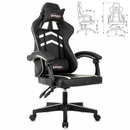 Кресло компьютерное BRABIX "Shooter GM-123", 2 подушки, экокожа, черное/белое, 533191 Кресло компьютерное BRABIX "Shooter GM-123", 2 подушки, экокожа, черное/белое, 533191