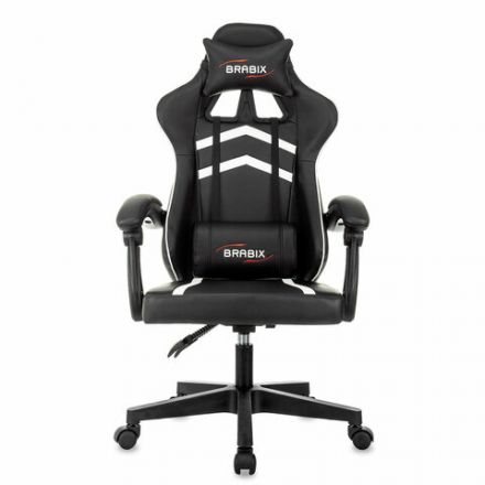 Кресло компьютерное BRABIX "Shooter GM-123", 2 подушки, экокожа, черное/белое, 533191 Кресло компьютерное BRABIX "Shooter GM-123", 2 подушки, экокожа, черное/белое, 533191