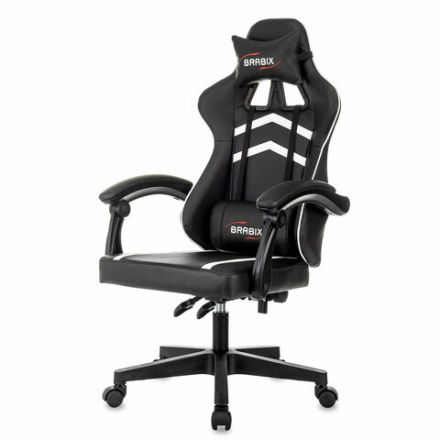 Кресло компьютерное BRABIX "Shooter GM-123", 2 подушки, экокожа, черное/белое, 533191 Кресло компьютерное BRABIX "Shooter GM-123", 2 подушки, экокожа, черное/белое, 533191
