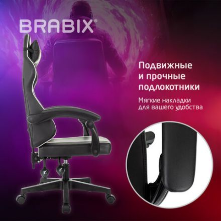 Кресло компьютерное BRABIX "Shooter GM-123", 2 подушки, экокожа, черное/белое, 533191 Кресло компьютерное BRABIX "Shooter GM-123", 2 подушки, экокожа, черное/белое, 533191