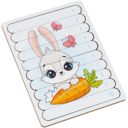 Деревянный пазл - палочки ТРИ СОВЫ "Зайка", 10 деталей на подложке, фанера, ХДФ