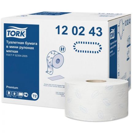 Туалетная бумага в рулонах Tork Premium T2 120243 2-слойная 12 рулонов по 170 метров