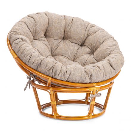 Кресло Папасан/Papasan (23/01 W) /с подушкой и ремешками/ 115х101х104см, коньячный, подушка рогожка, меланж