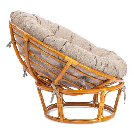 Кресло Папасан/Papasan (23/01 W) /с подушкой и ремешками/ 115х101х104см, коньячный, подушка рогожка, меланж