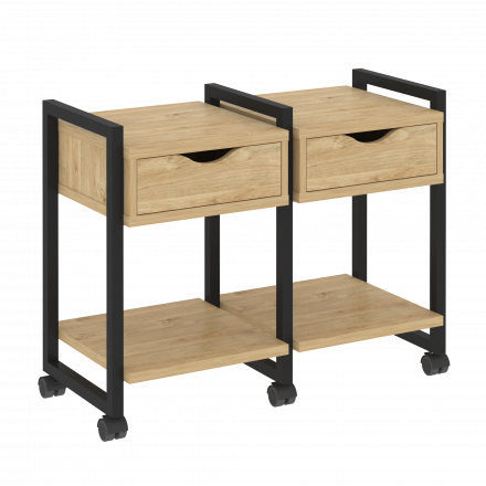 Loft Тумба на колесных опорах наборная. Вариант №1 VR.L-TN-1.K Тиквуд светлый/Чёрный металл 970*460*767