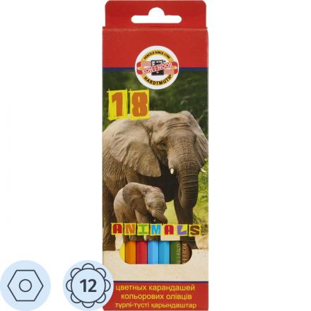 Карандаши цветные KOH-I-NOOR Зверюшки 12 цв/наб3552012008KSRV