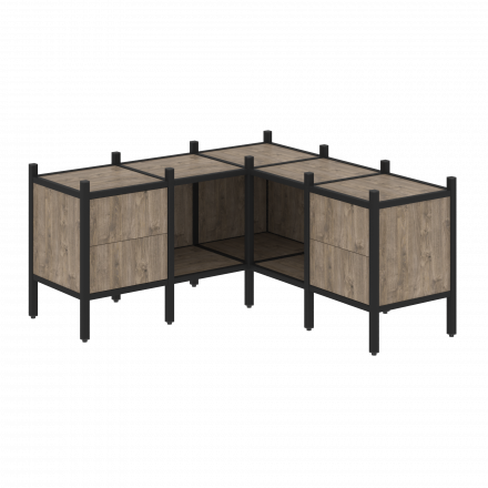 Loft Угловой внутренний стеллаж наборный VR.L-27 Тиквуд тёмный/Чёрный металл 1278*1278*636