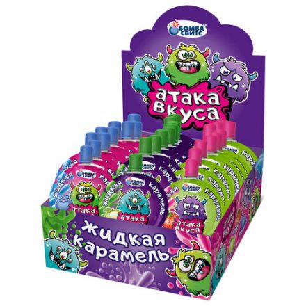 Конфета-гель АТАКА ВКУСА кислая, ассорти вкусов, БОМБАСВИТС, 20 г, 624606 Конфета-гель АТАКА ВКУСА кислая, ассорти вкусов, БОМБАСВИТС, 20 г, 624606