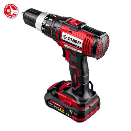 Дрель-шуруповерт ударная АККУМУЛЯТОРНАЯ, с двумя аккумуляторами 2 Ач, 18 В, ЗУБР ДШУ-185-22 Дрель-шуруповерт ударная АККУМУЛЯТОРНАЯ, с двумя аккумуляторами 2 Ач, 18 В, ЗУБР ДШУ-185-22