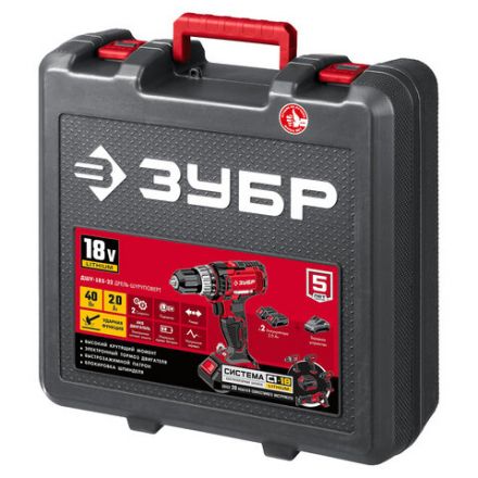 Дрель-шуруповерт ударная АККУМУЛЯТОРНАЯ, с двумя аккумуляторами 2 Ач, 18 В, ЗУБР ДШУ-185-22 Дрель-шуруповерт ударная АККУМУЛЯТОРНАЯ, с двумя аккумуляторами 2 Ач, 18 В, ЗУБР ДШУ-185-22