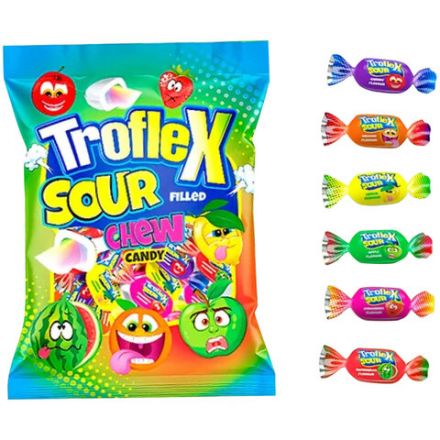 Конфеты жевательные с жидким центром TROFLEX SOUR "Ball", кислый микс 1000 г, ТУРЦИЯ, УТ-00002638